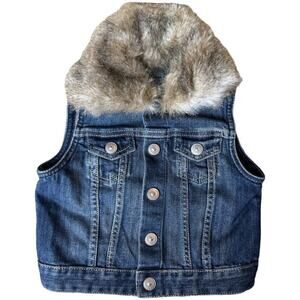 H&M Blue Denim Removable Faux Fur Collar Vest Girls Size 4-5Y